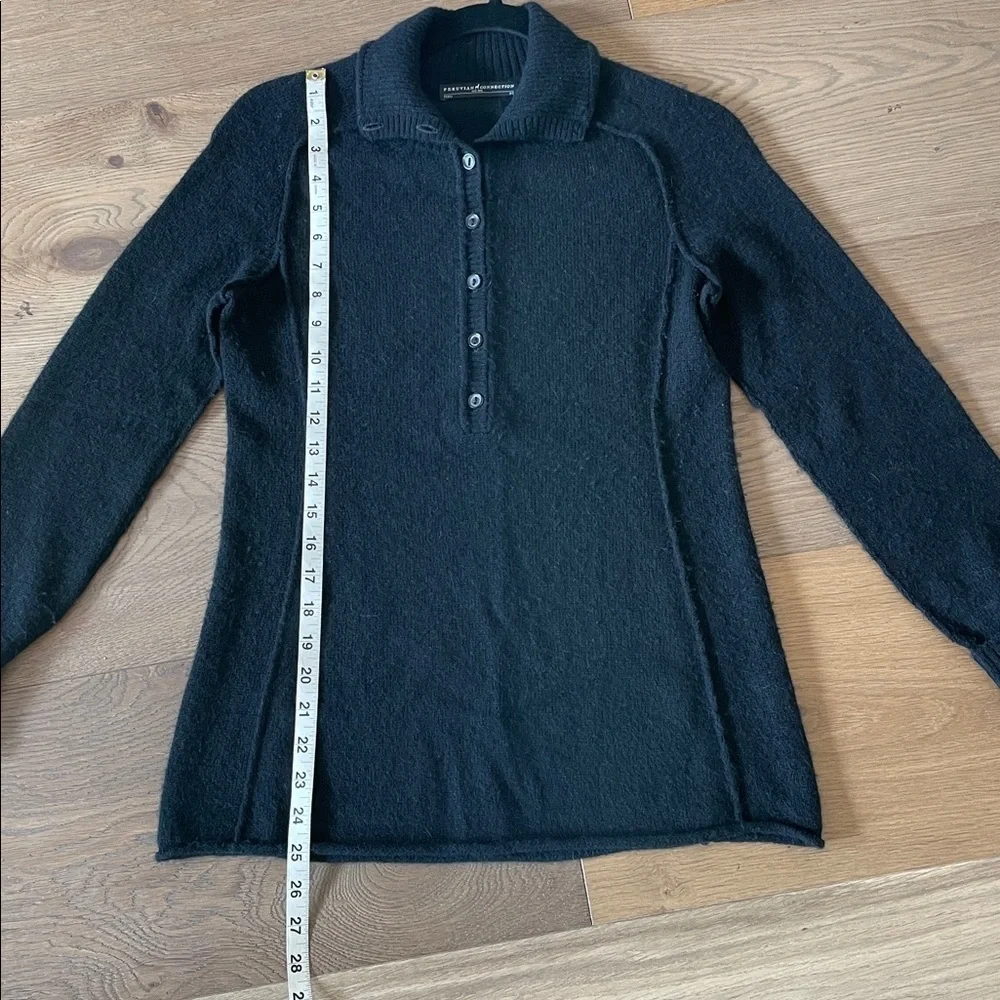 PERUVIAN CONNECTION Black Brimfield Henley Sweater Size XS 100% Royal Alpaca